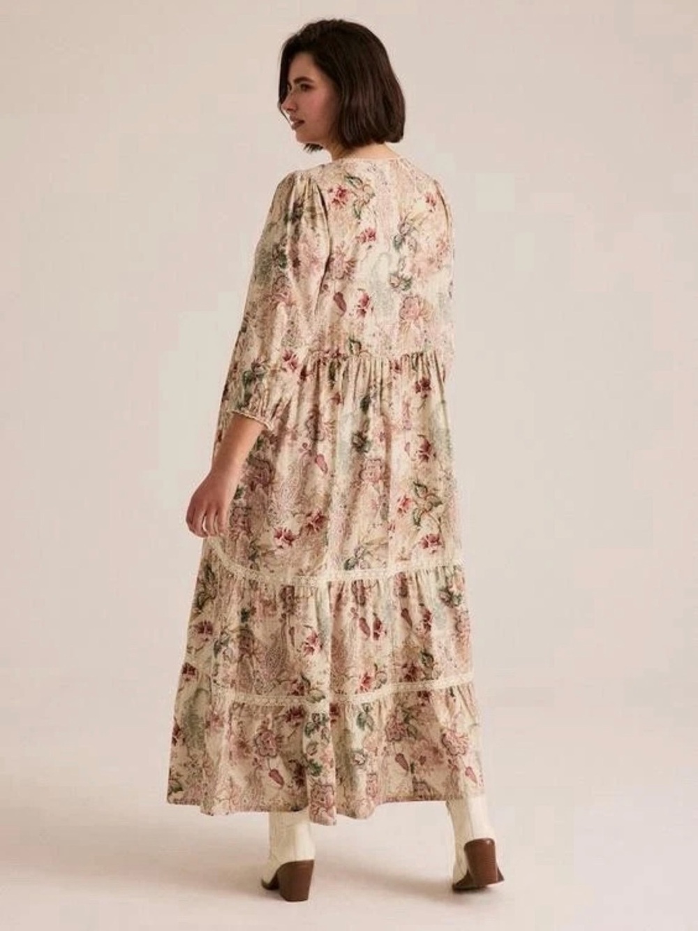 Torrid Festi Linen Blend Maxi Dress Anabelle Florals Cream Plus Size 3X Romantic - Picture 2 of 11